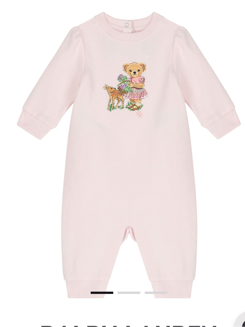 Ralph Lauren Light Pink Polo Bear with Deer One-Piece Romper